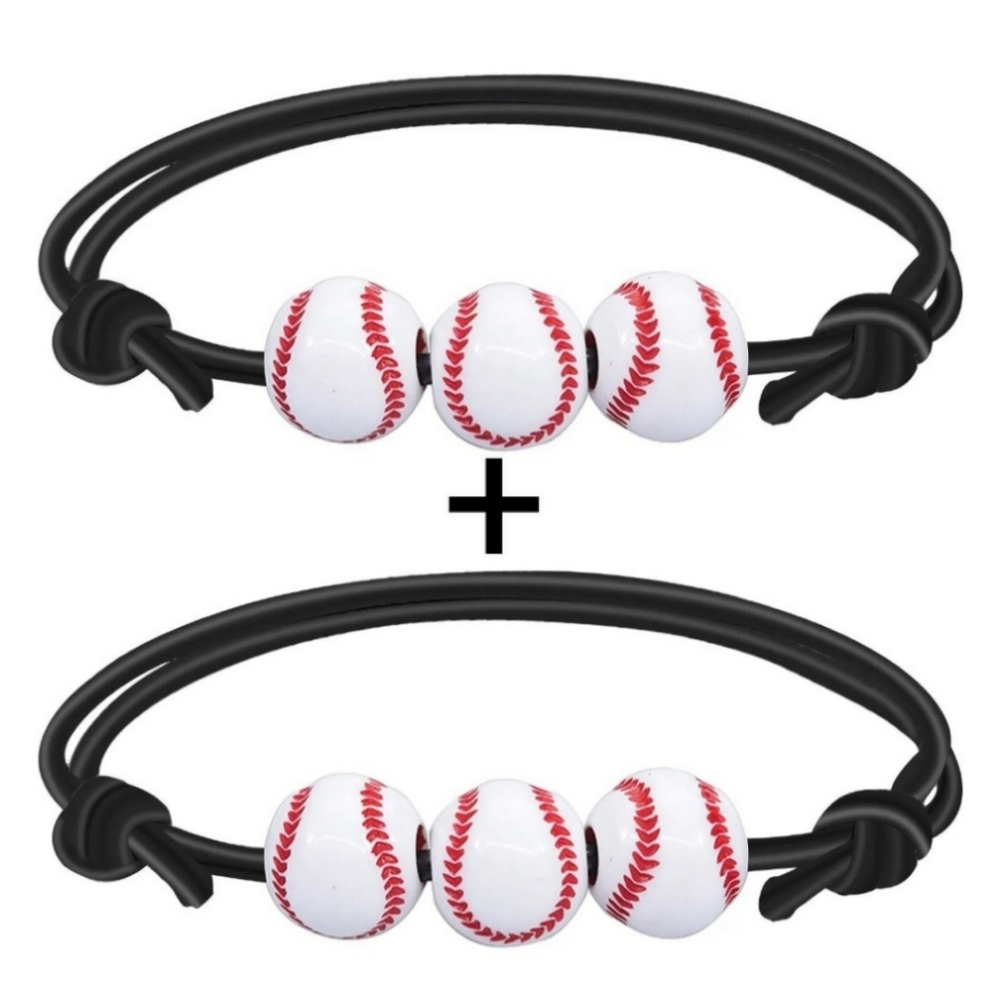 2 Baseball Adjustable Black Bracelets Bead Charms Sport Friendship Couples Gift